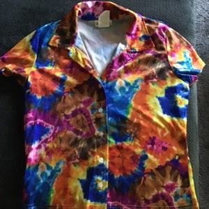 Anchor blue vintage silk button up